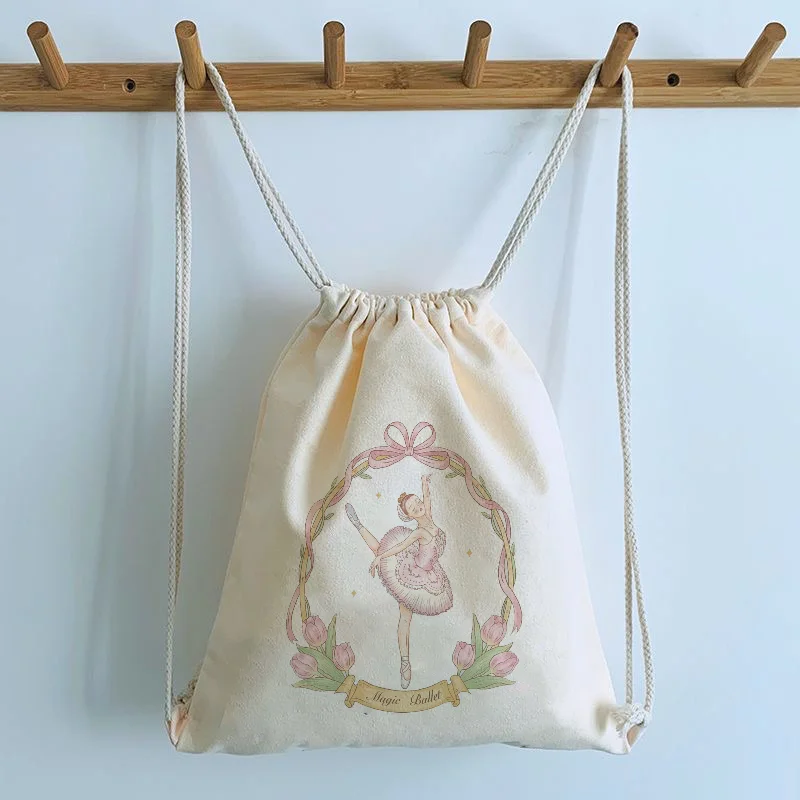 

1pc Easy Backpack Personalized Large Capacity Cartoon Pink Garland Ballet Storage Bag Printed Pattern Drawstring Bundle Pocket C