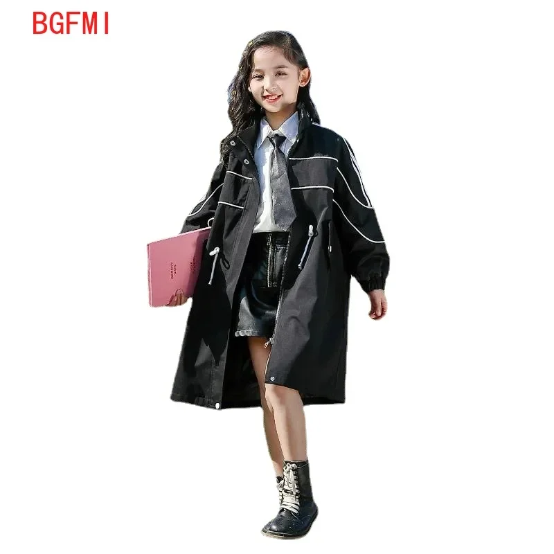 130-170cm Autumn Girls zipper long Trench Coats Clothes British Style Children's Windbreaker Jacket Teenagers Kids Tops Costumes