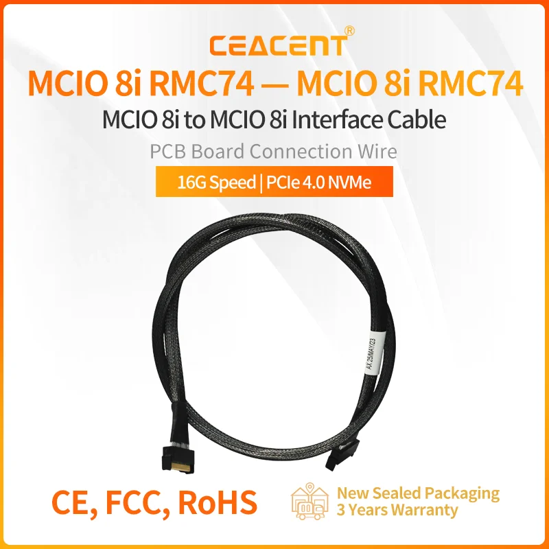

MCIO 8i to MCIO 8i Mini Cool Edge IO 80CM Length PCIe 5.0 NVMe Adapter Cable 32AWG 85-ohm For NVMe Storage