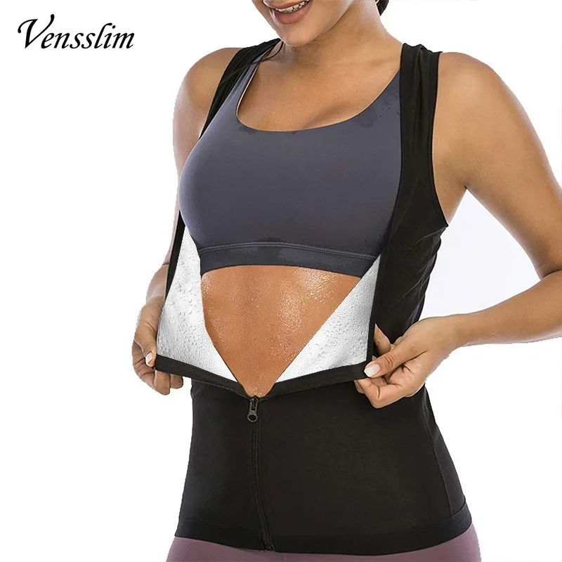 Vensslim Saunaanzüge für Damen, Taillentrainer, Bauchkontrollweste, Schweiß-Fettverbrenner, Schlankheits-Tanktop, Körperformer, Reißverschluss-Trimmer