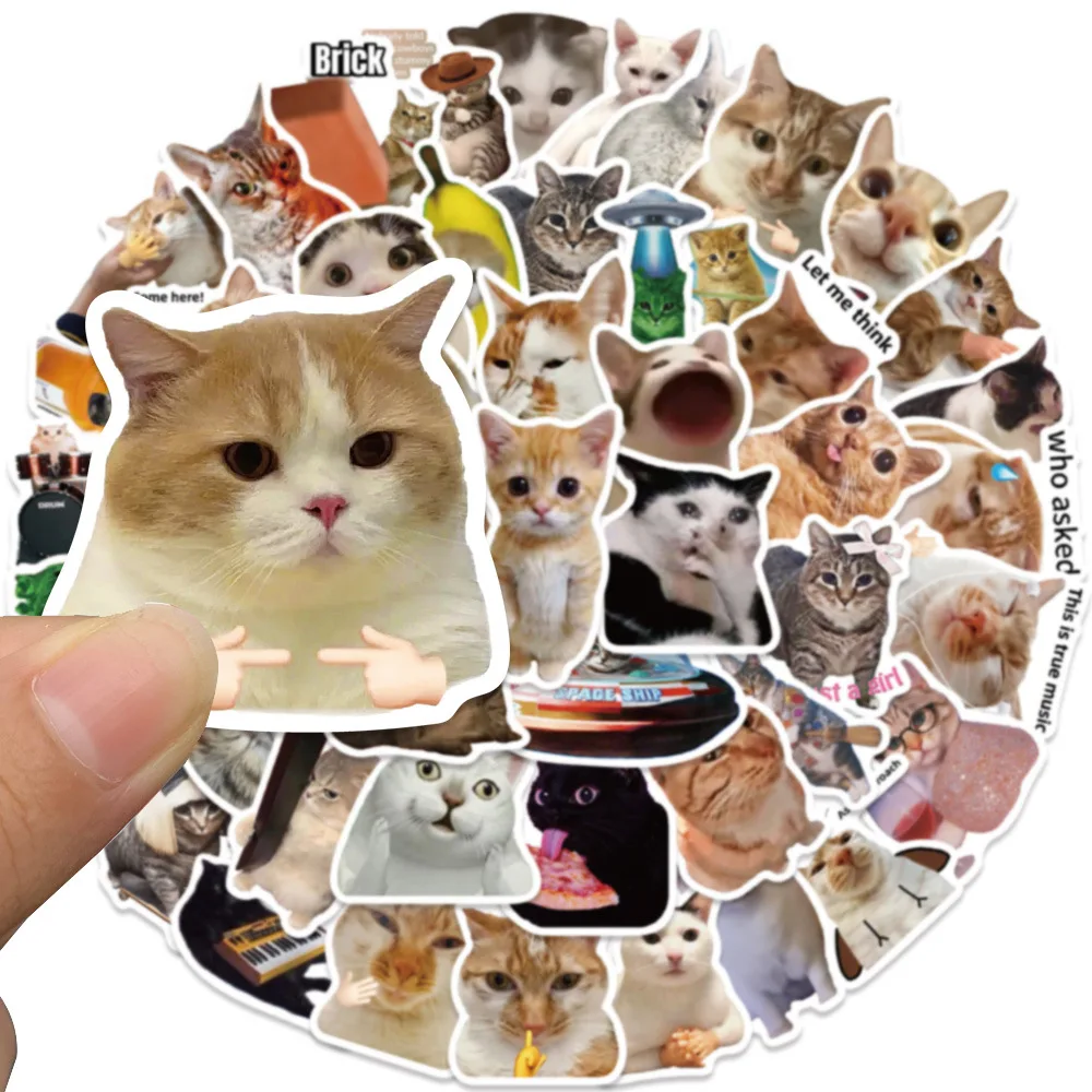 50Pcs Creative Network Popular Cat Meme Collection Hand Account DIY Graffiti Stickers Water Cup Skateboard Stickers Toys image 4