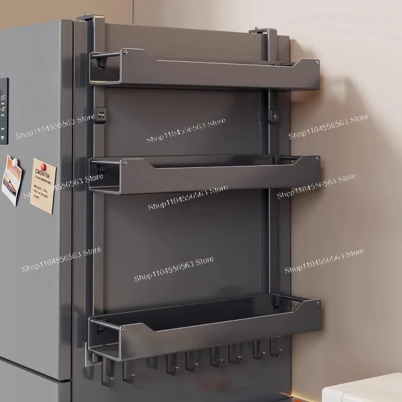 Refrigerator side storage rack, kitchen household seasoning multi-layer, no punching, multi-functional wall, finishing artifact