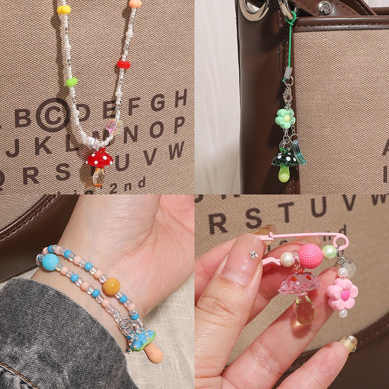 1Pcs 15x26mm Cute Mushroom Charms Lampwork Beads for Necklace Bracelet Bag Pendants DIY Jewelry Craft Making Accessories