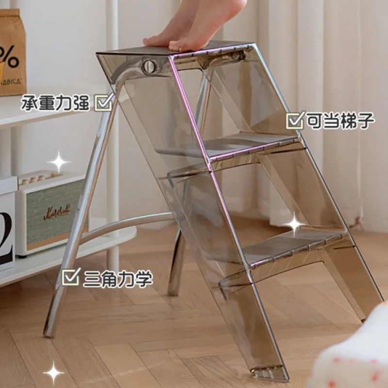 Step Stools & Step Ladders Kitchen Furniture, Creative Portable Acrylic Folding Chair, Indoor Transparent 3‑Step Stool image 3