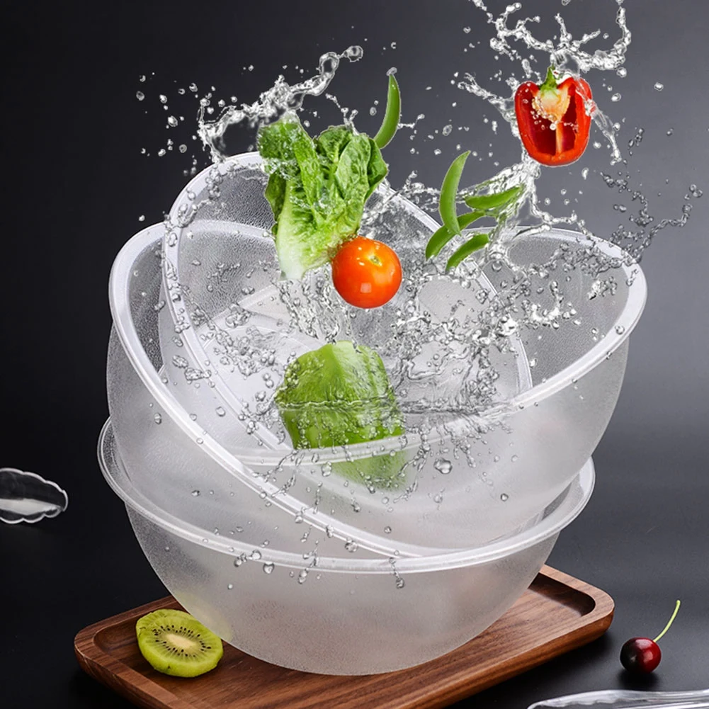 Grandes tigelas redondas de acrílico transparente para servir salada, buffet de frutas, recipientes para servir pratos, talheres