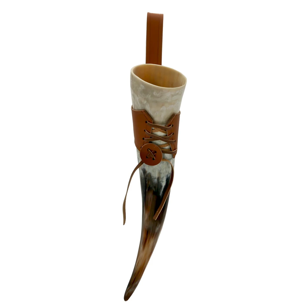 Natural Viking Drinking Horn with Stand or Leather Case- Horn Mug with Polished Finish