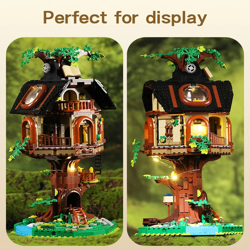 1808 Pcs Cada Forest Tree House Library Architecture Building Blocks City MOC LED Light Friends Home Decoration Bricks Toys Gift