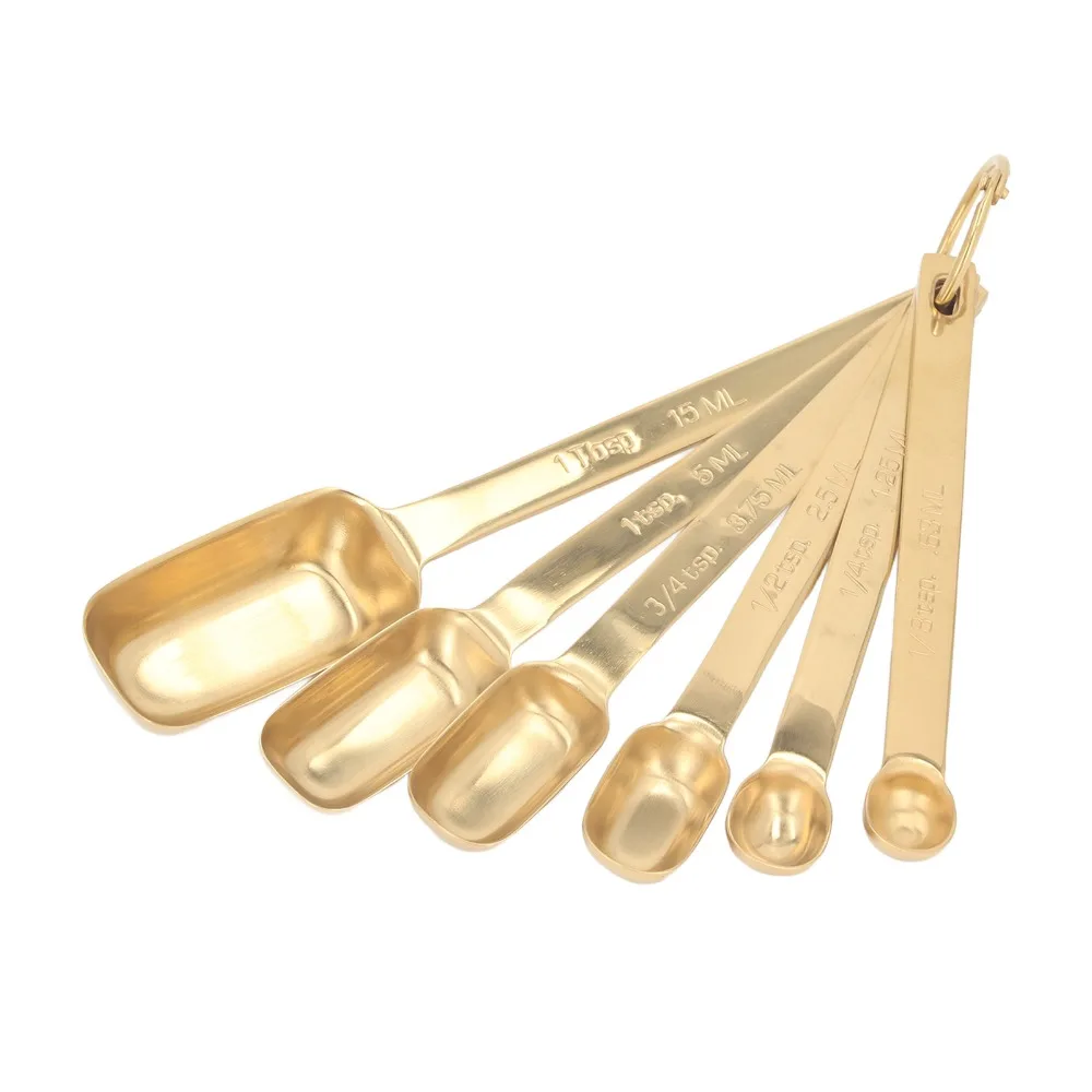 Stainless Steel Measuring Spoon Set Gold Silver Removable Clasp Measuring Spoons Clear Marking Square Shape