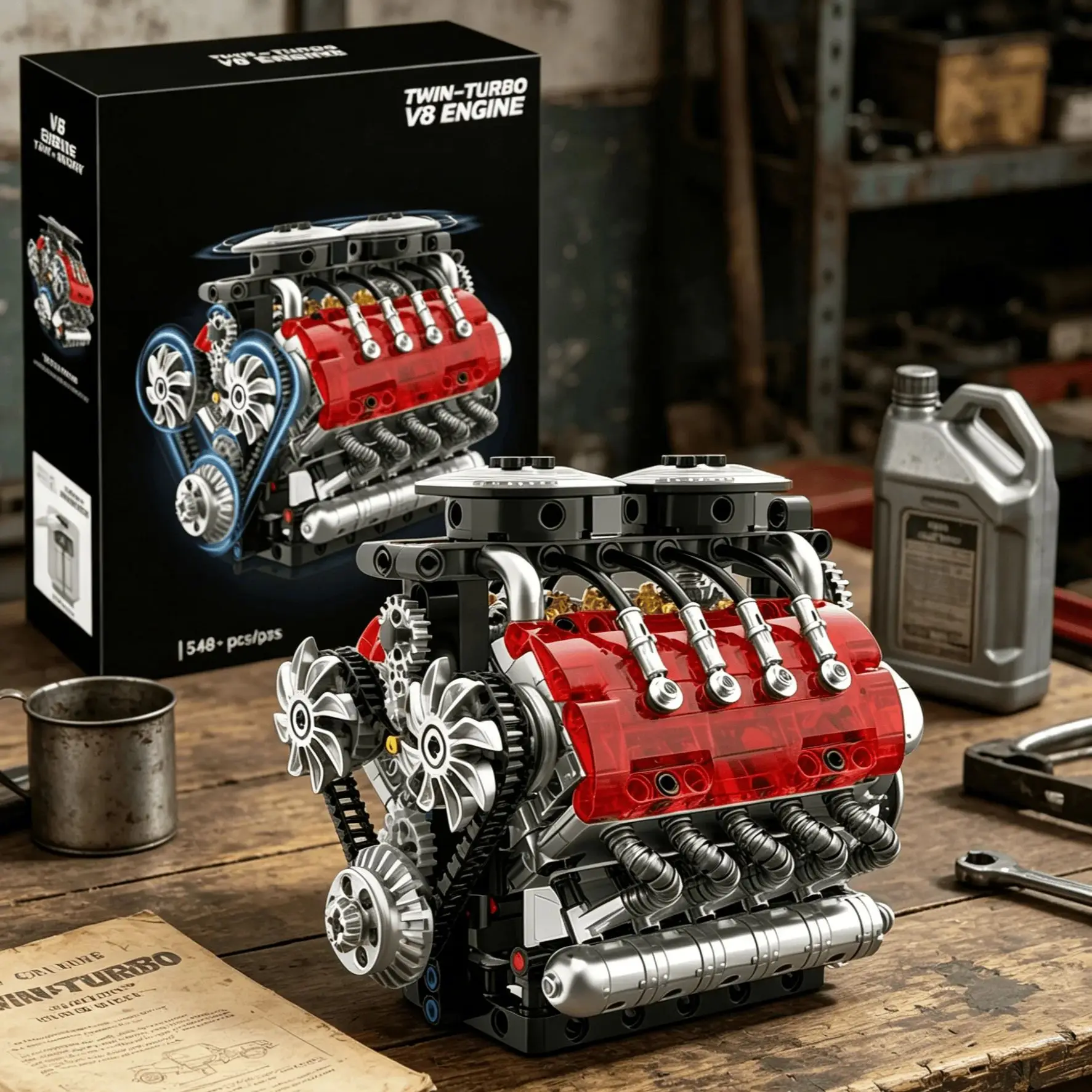 

Модель двигателя V8 с двойным турбонаддувом, конструктор, имитация двигателя, механический электрический привод, игрушка-конструктор для сборки автомобиля, подарок для взрослых