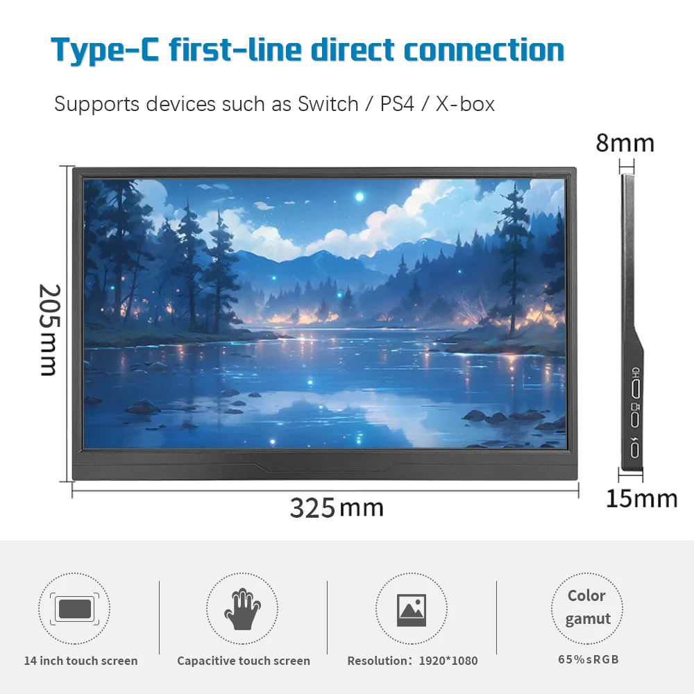 

14inch portable high-definition IPS type-c/HDMI with touch screen display supports mobile phone/ps4/Switch screen projection