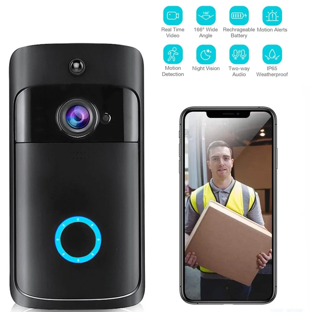 Top Video Deurbel Camera Wifi Draadloos Bediende Bewegingsmelder Nachtzicht voor iOS & Android Telefoon Home Security Camera's