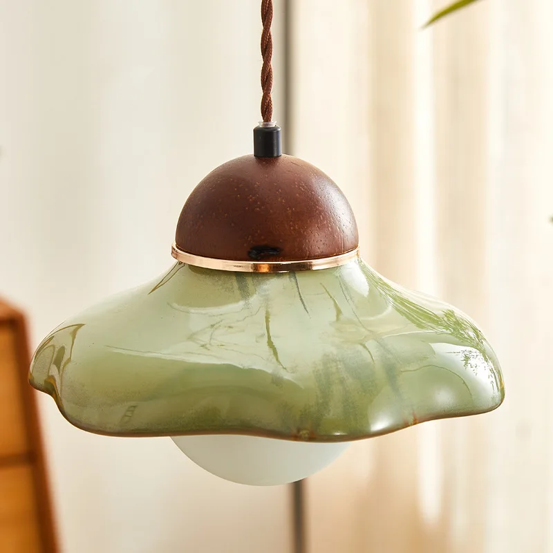 Vintage Bowl Pendant Light Green Ceramic Ceiling Light for Dining Living Room Bedroom Bar Kitchen Island Homestay Hanghing Lamp
