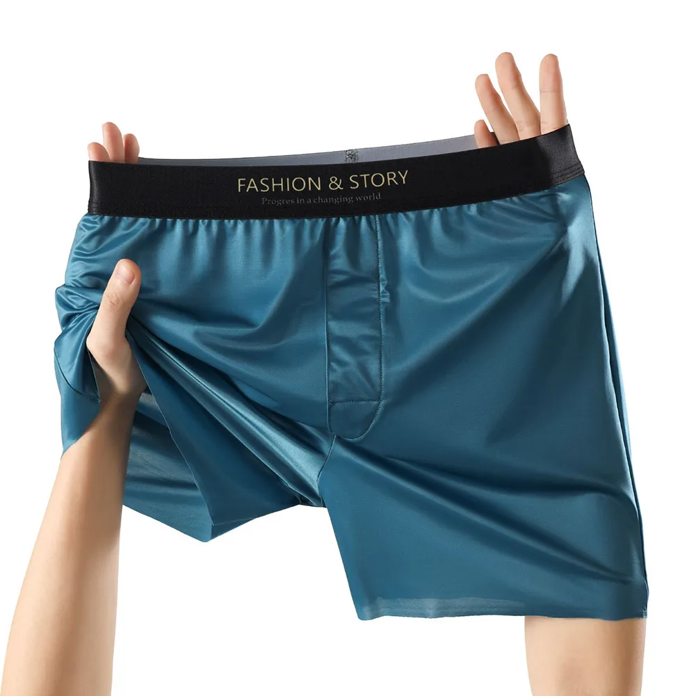 Men IceSilk Satin-like Glossy Boxers Extreme Night Underwear Loose Bikini Seamless Smooth SleepShorts Elastic Men's Clothing