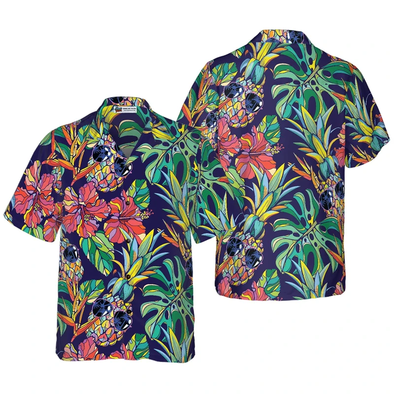 

Hawaiian Pineapple Casual Shirt Men Vacation DailyTops Pattern 3D Print Fashion Funny Shirts Y2k Unisex Clothing Breathable Tees