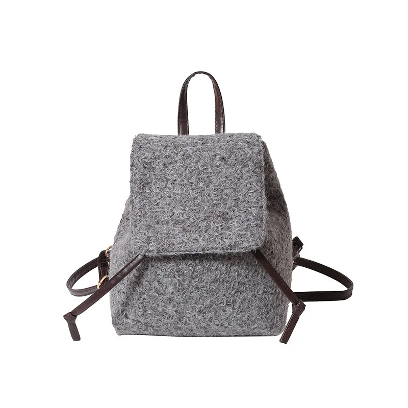 Winter Woolen Fashion Backpack for Women, Versatile Portable Bucket Casual Backpack with Multiple Carrying Methods