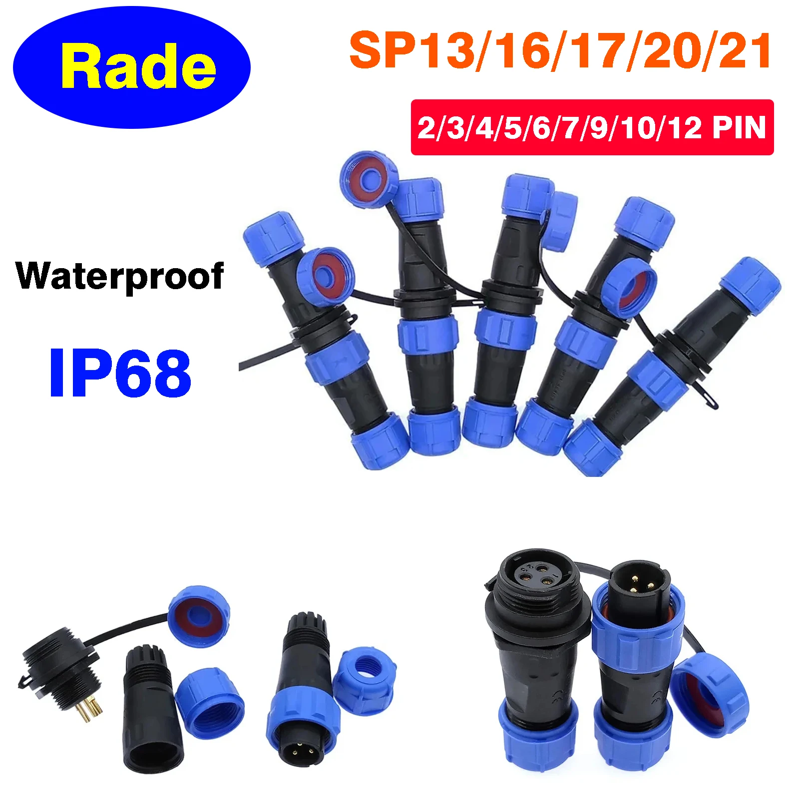 

5/10/100 Set IP68 Waterproof Aviation Connector Plug SP13 16 17 20 21 Docking Male Female Socket2 3 4 5 6 7 9 10 12Pin