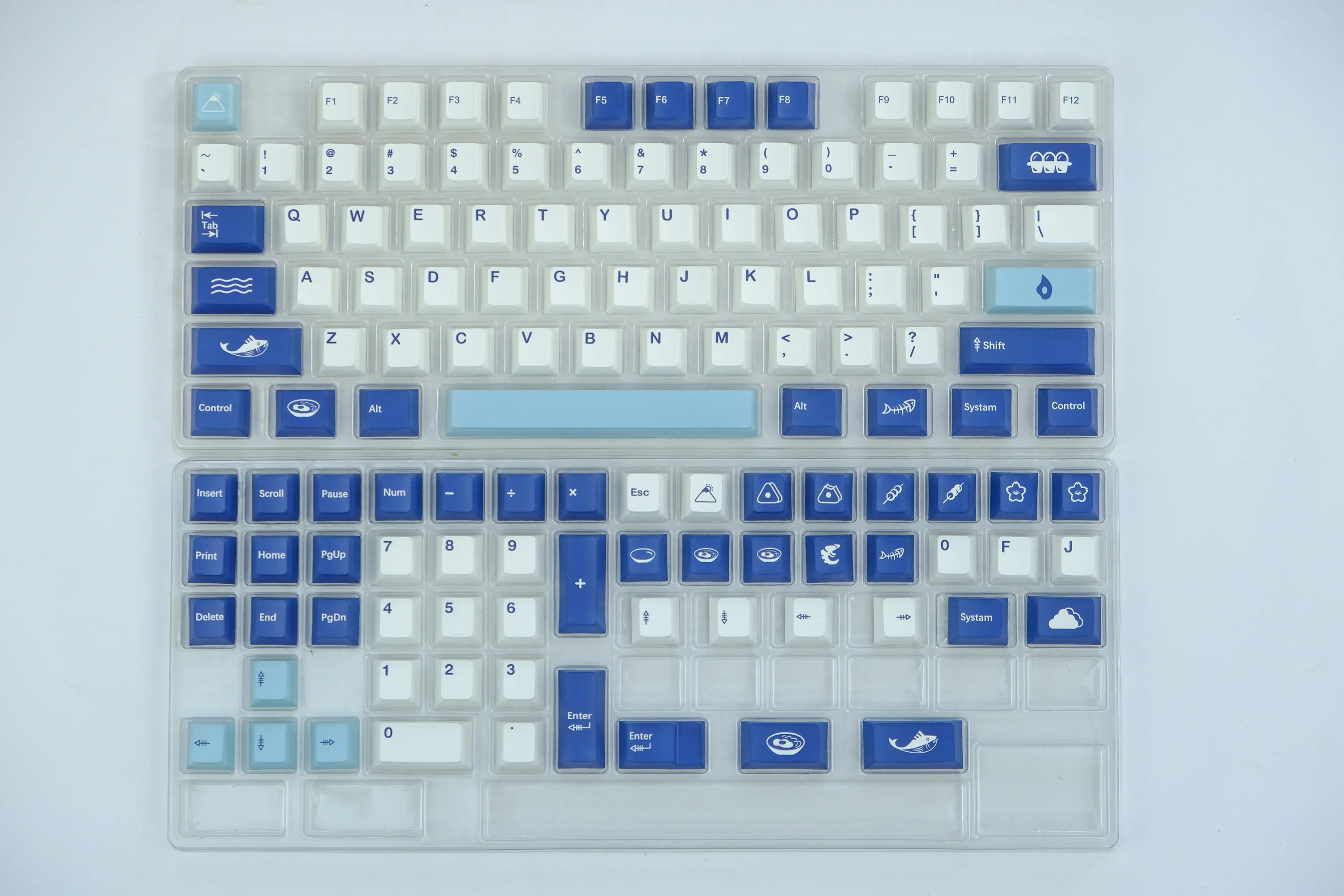 Chaoshi, high content PBT original high PBT sublimation personality keycap, mechanical keyboard cap blue and white