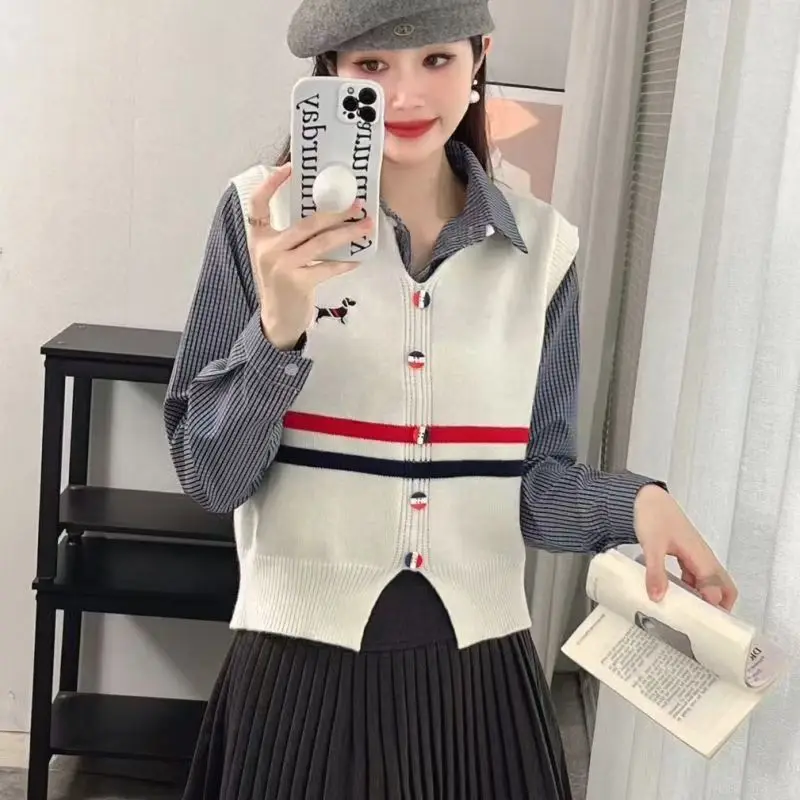 Puppy Embroidery Autumn Golf Wear Women College Korean Golf Vest Fashion V Neck Sleeveless Coat Women Windproof Knit Golf Tops