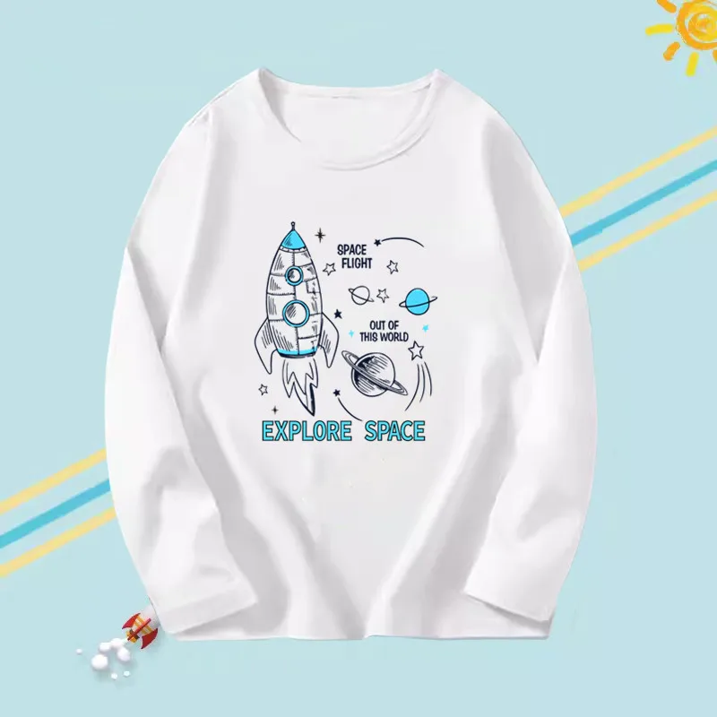 2023 Boys Autumn T-shirts Cartoon Steamer T-shirt for Boy Autumn Long Sleeve O-Neck T-shirts Children's Autumn Spring Cotton Tee