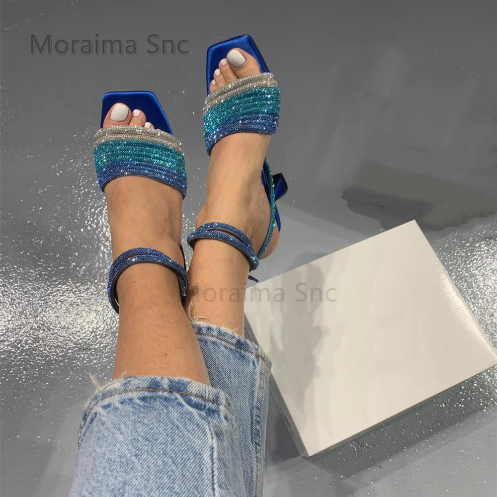 

Women's Rhinestone Sandals with Heels Ankle Strap Gradient Crystal Sandals Strange Heel Blue Black Gold Orange Summer Shoes