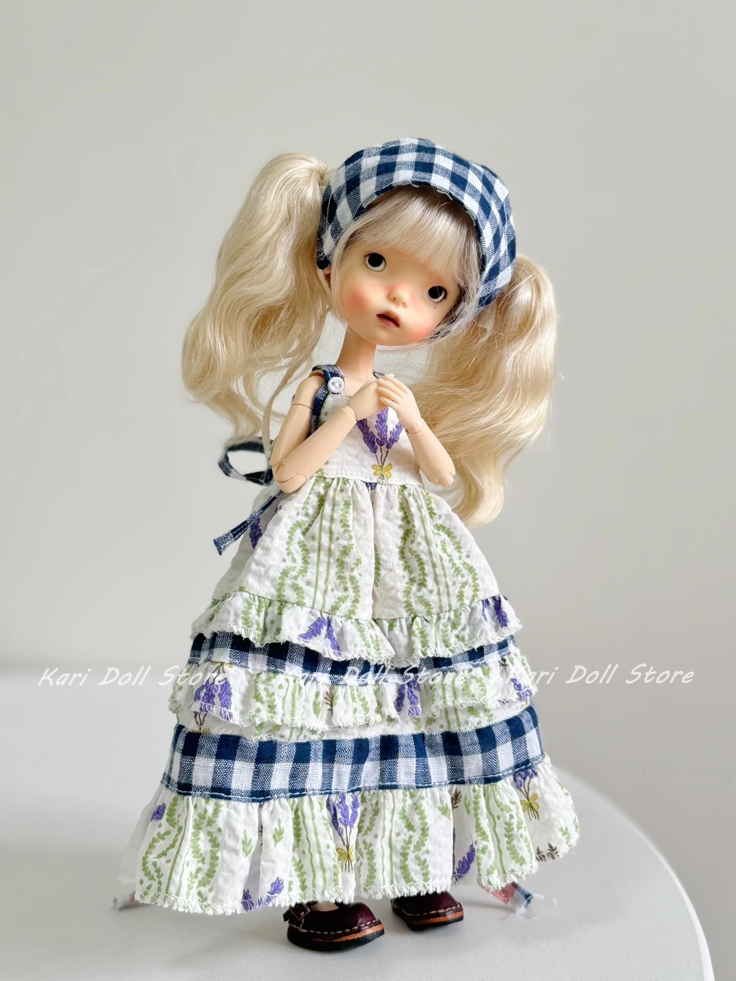 Kari Doll Clothes and skirtsBlue checkered horizontal stripe shoulder strap skirt for Landazz Landoudou Doll