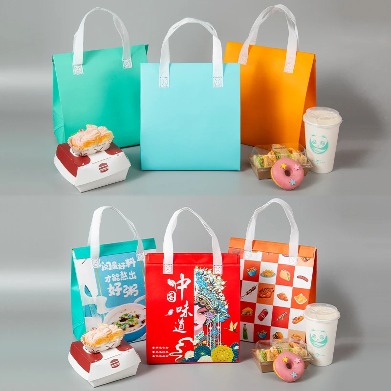 StoBag 10pcs Lunch Box Bag Packaging Non-woven Portable Tote Food Drink Storage Delivery Cooler Carrier Pouches Logo Custom