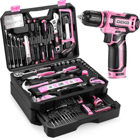 DEKO Home Mechanic Toolbox with 12V Power Cordless Drill Hand Repair Tools Sets Combo Kits Storage Organizer Drawer Case