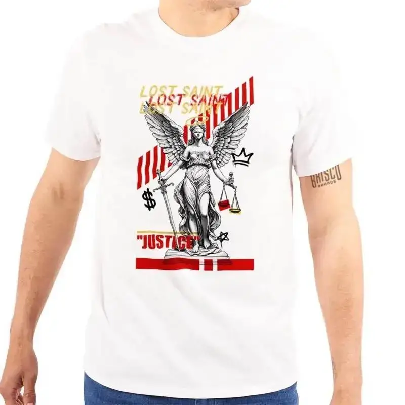 Cool Urban Lost Saint Justice Angel Statue Womens or Mens Crewneck T Shirt Tee