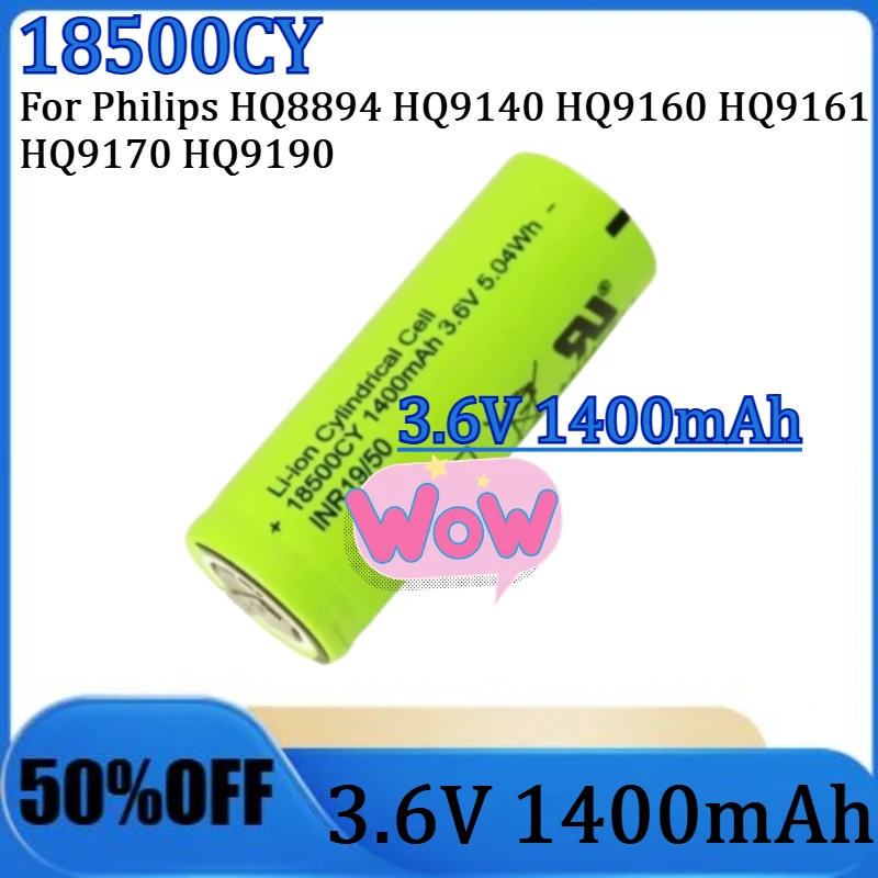 

Новая литий-ионная батарея 18500CY 3.6V 1400mAh для электробритв Philips HQ8894 HQ9140 HQ9160 HQ9161 HQ9170 HQ9190