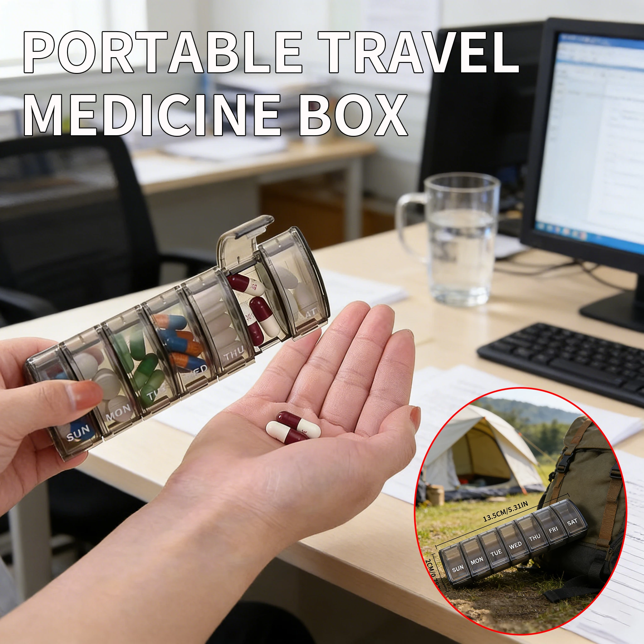 Tragbare Reise-Medizinbox - 7-Tage-Medizinbox - Lebensmittelechter Kunststoff für den Haushalt - Versiegelte Pillenaufbewahrungsbox - Dosierbox