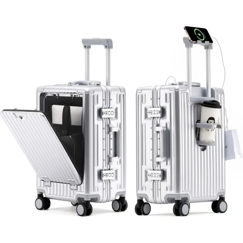 20-inch handbagage met bekertelefoonhouder en laptopcompartiment, pc-koffer met harde schaal