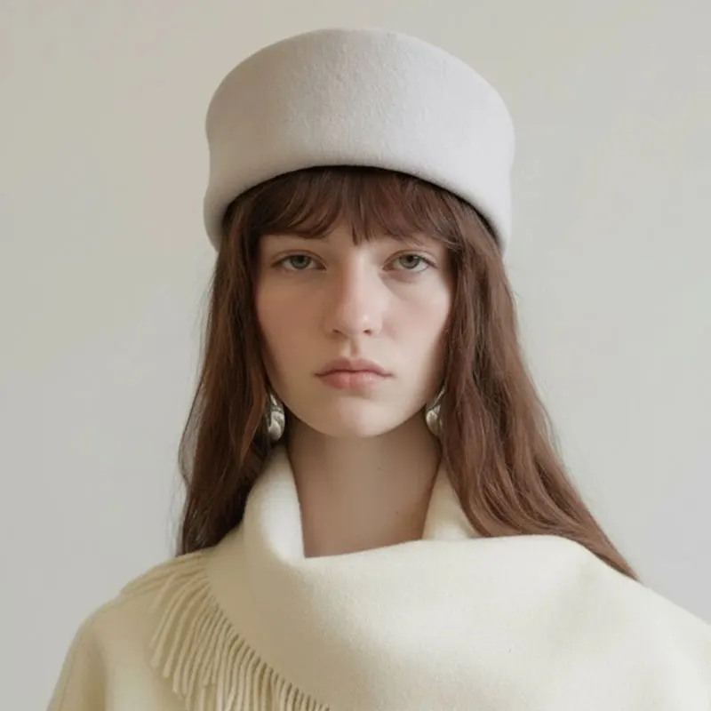 Hohe Qualität Große Größe Pillbox Box Kappe Frauen 100% Wolle Britischen Retro Dome Top Hut Mode Fedora Hut Fascinator Russland Baskenmütze Hut – Detail 5
