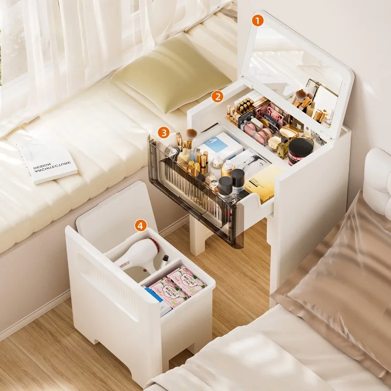 Meja Rias Rias 3 In 1 dengan Cermin Set Rias Kecil Rias Wajah dengan Laci Meja Rias untuk Kamar Tidur Perabotan Rumah