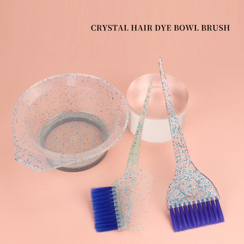 3 professional salon hair dye crystal glitter hair dye bowl set, hair brush and bowl tools, salon hairstyle accessories