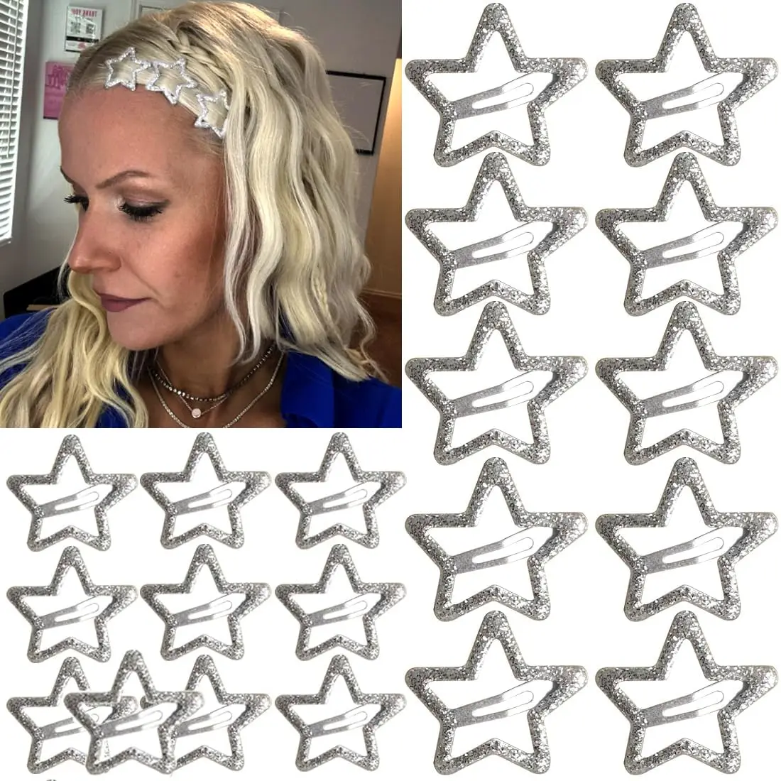 10/20PCS Silber Metall Funkelnde 1,2" Stern Haarspangen Snap Haarspangen Rutschfeste Clips für Mädchen Frauen Y2K Haarschmuck – Detail 2