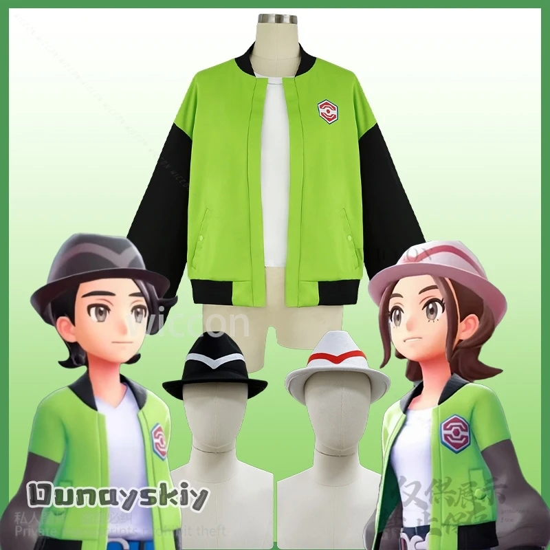 

Game Hero Heroine ZA Cosplay Mon Anime Costume Green Black Punk Hip-hop Baseball Jacket White Black Hat Halloween Party Outfit