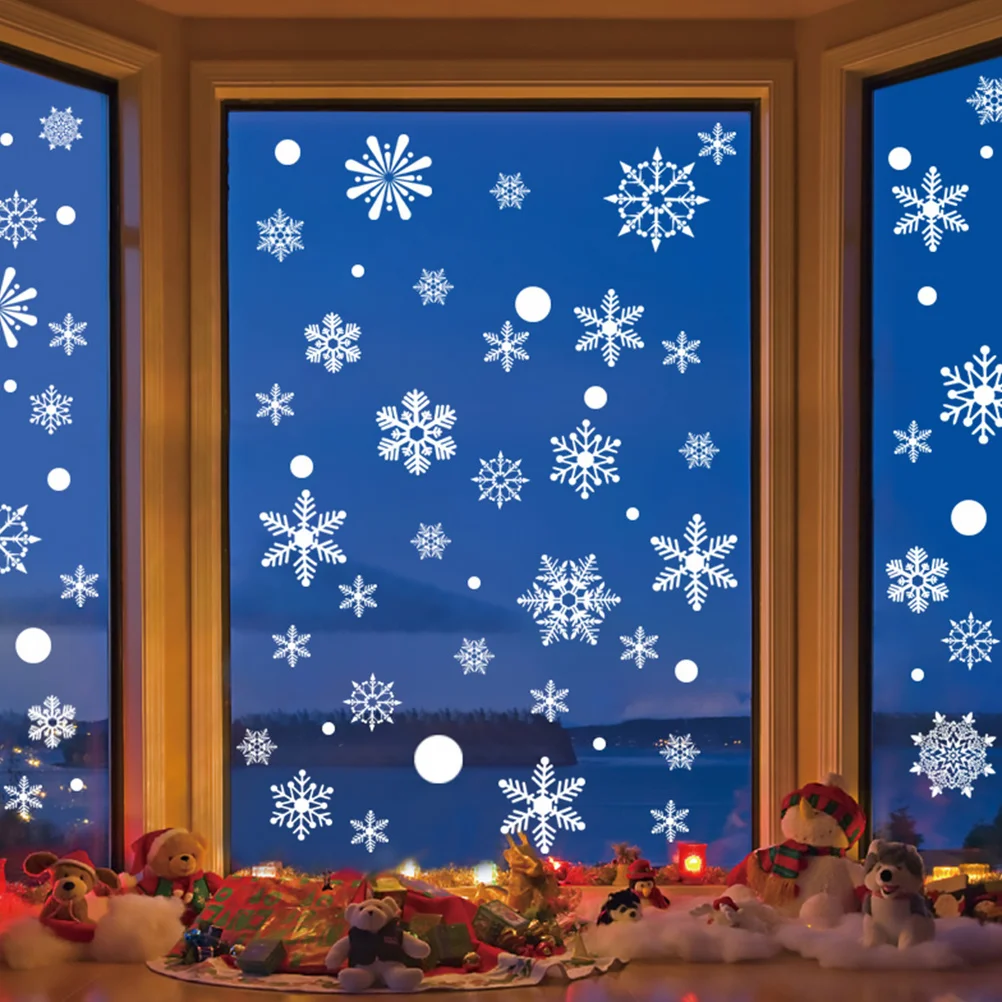 

4 Sheets Snowflake Stickers Christmas Wall Decals PVC Material Adds Festival Atmosphere Easy to Apply Remove
