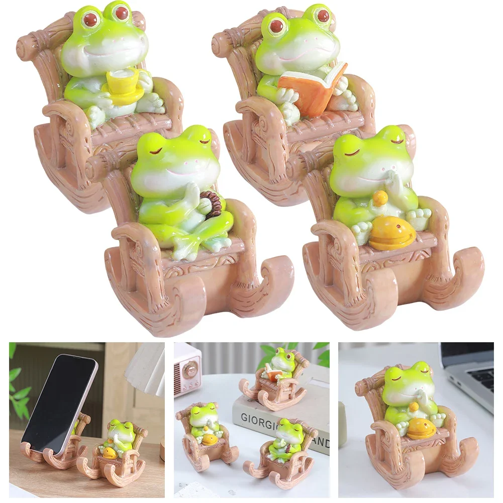 

Stylish Desk Ornament Charming Frog on a Rocking Chair Serving as an Efficient Mobile Device Holder Great for All Ages