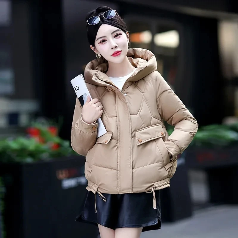 Imagem -04 - Parkas Curtas com Capuz para Mulheres Jaquetas Grossas e Quentes Cabolsa Casual com Padrão Tops Soltos Outwear Feminino Inverno Novo 2023