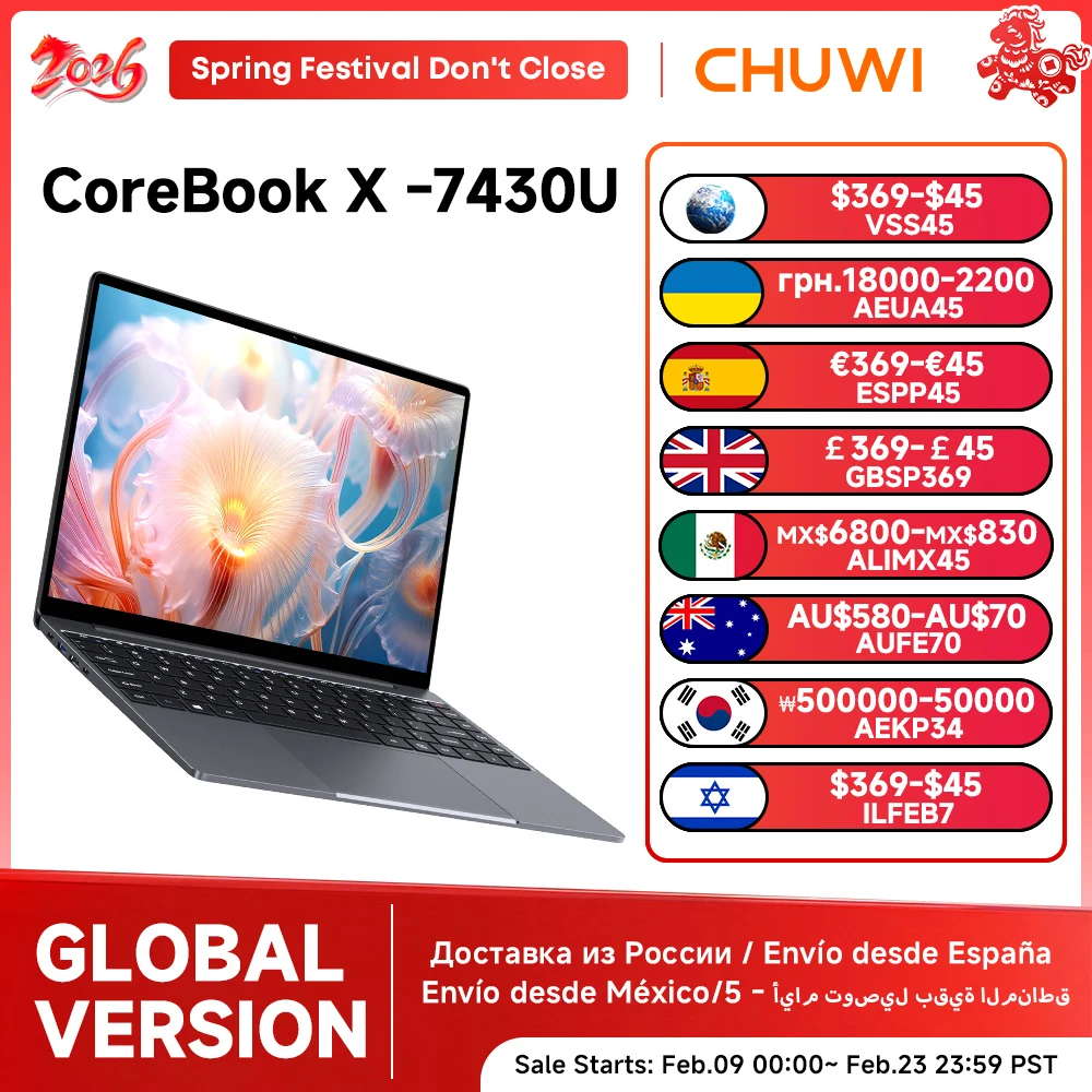 Ноутбук CHUWI Corebook X R5-7430U 14-дюймовый FHD-экран 16 ГБ ОЗУ 512 ГБ SSD WIFI 6 Windows 11 Игровой ноутбук AMD R5 Компьютерный ПК
