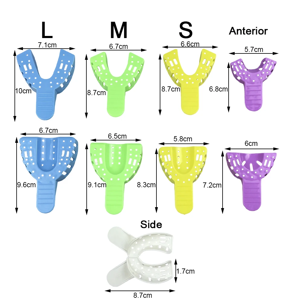 1 set Dental Impression Trays Full Arch Upper Lower Teeth Mold Tray Perforated Plastic Denture Model Tray Dentistry Lab Material