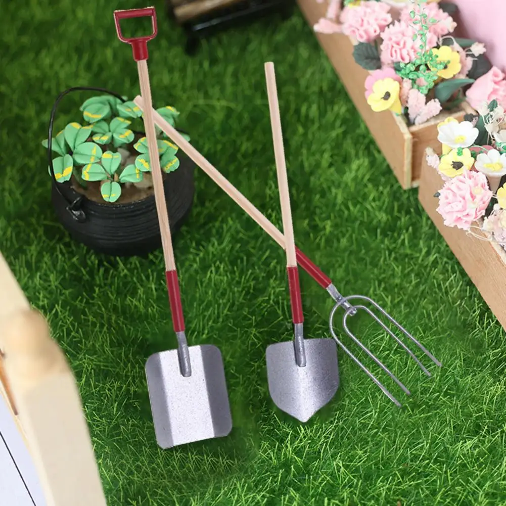 3Pcs Miniature Gardening Tool Realistic Succulent Garden Scene Mini Shovel Spade Fork Model Toy DIY Crafts 1/12 Dollhouse