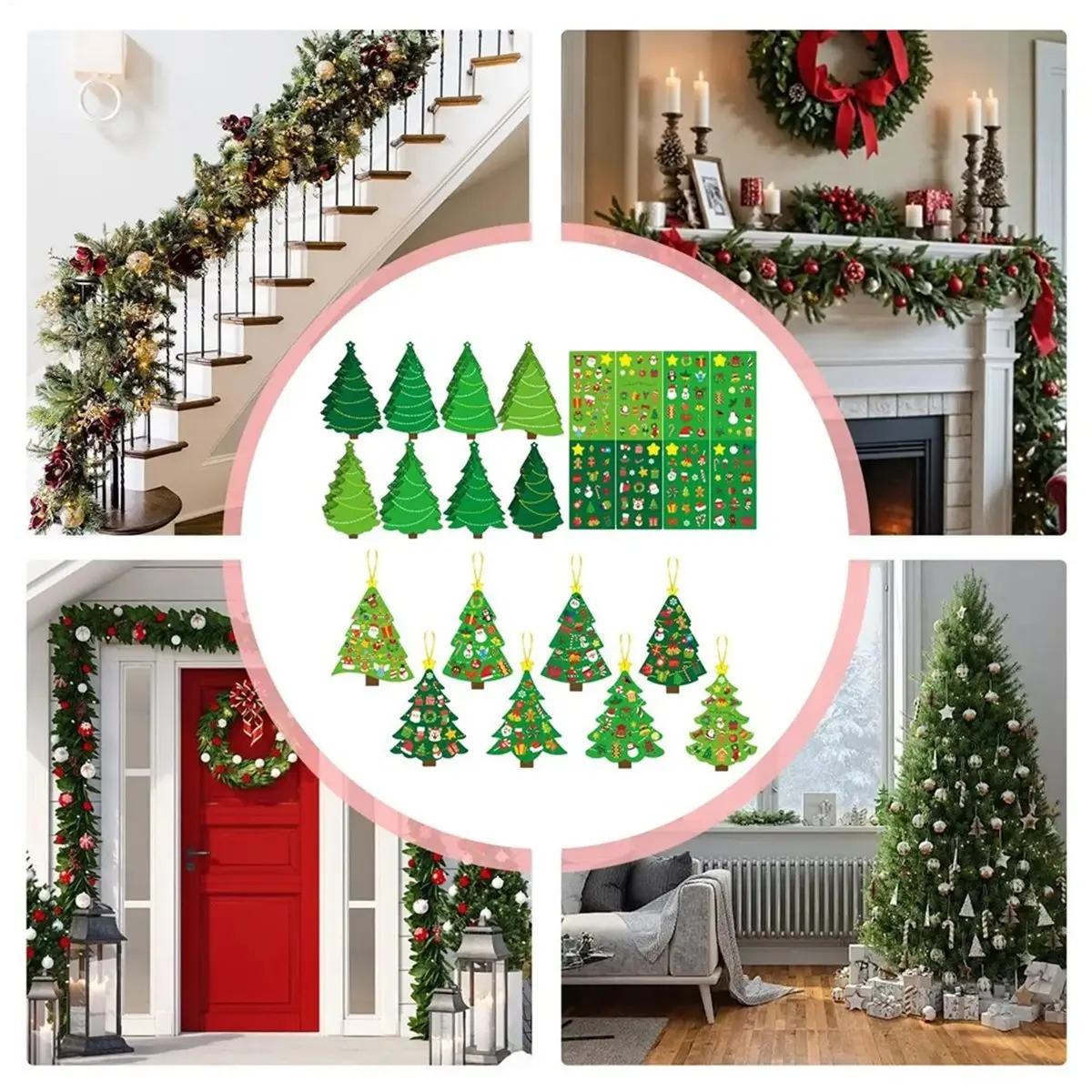 Kids Christmas Tree Interactive Ornaments Stickers Toddler Christmas Tree for Room Wall Classroom Apartment Interior
