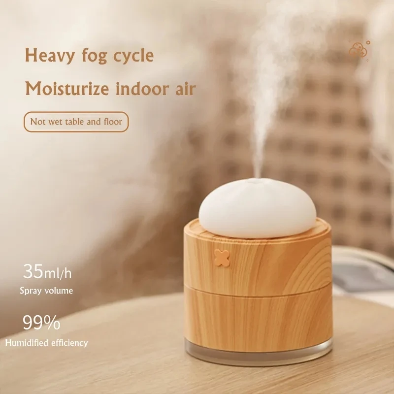 400ML Steamed Stuffed Bun Air Humidifier Purifier USB Wood Grain Aroma Diffuser with LED Light For Home Room Aromatic Freshener