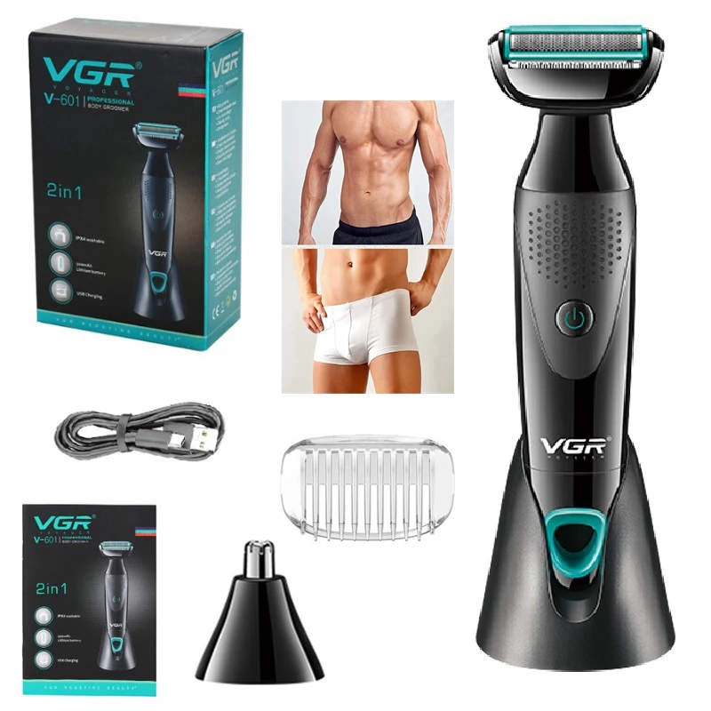 Original VGR 2in1 Body Groomer Rechargeable Electric Shaver For Men Body Hair Trimmer Nose,Ear,Beard, Facial Shaving Machine