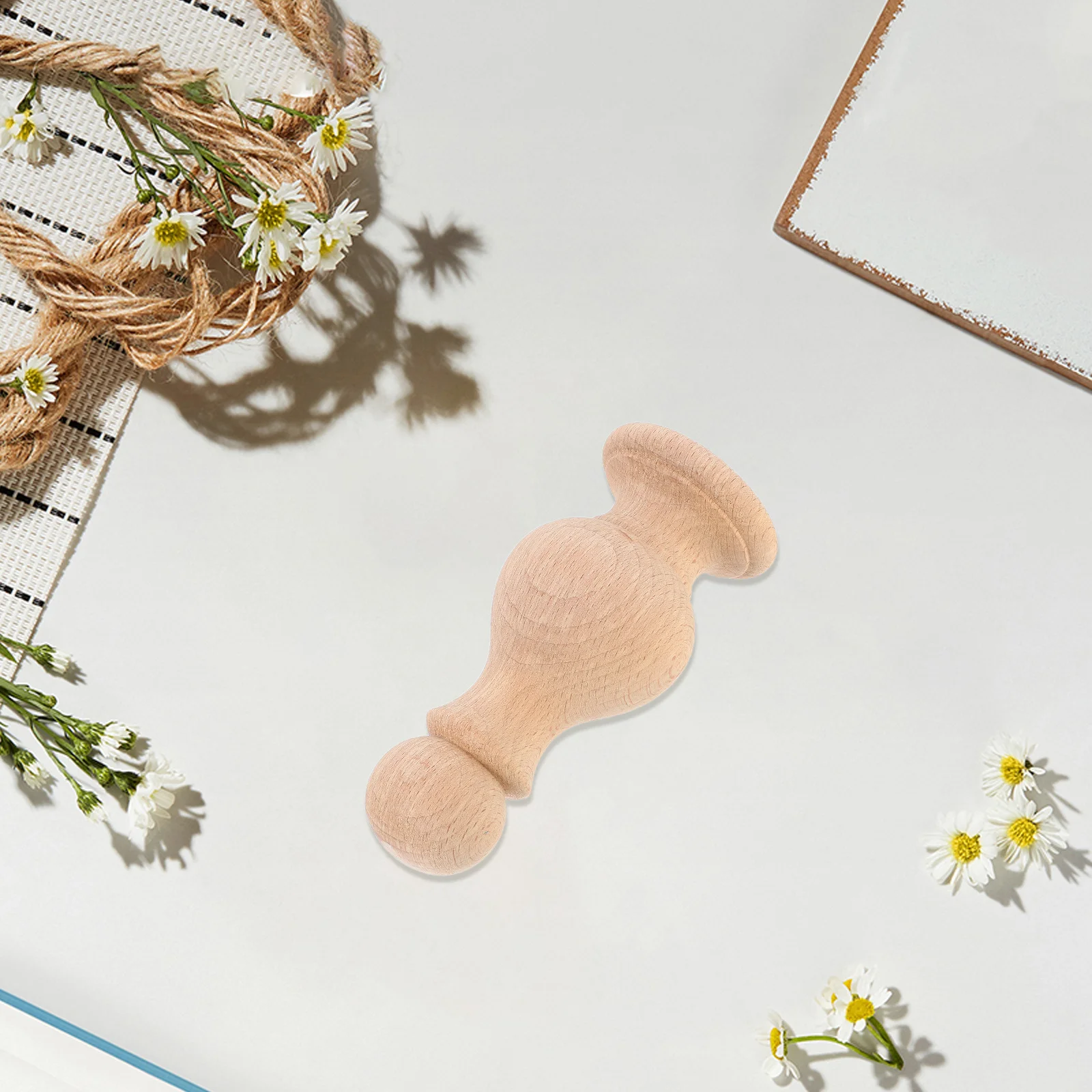 

Unpainted Solid Wood Finials Roman Bridge Design Decorative Tops for Bed Posts Curtain Rods Fence Post Finials Carved Wooden