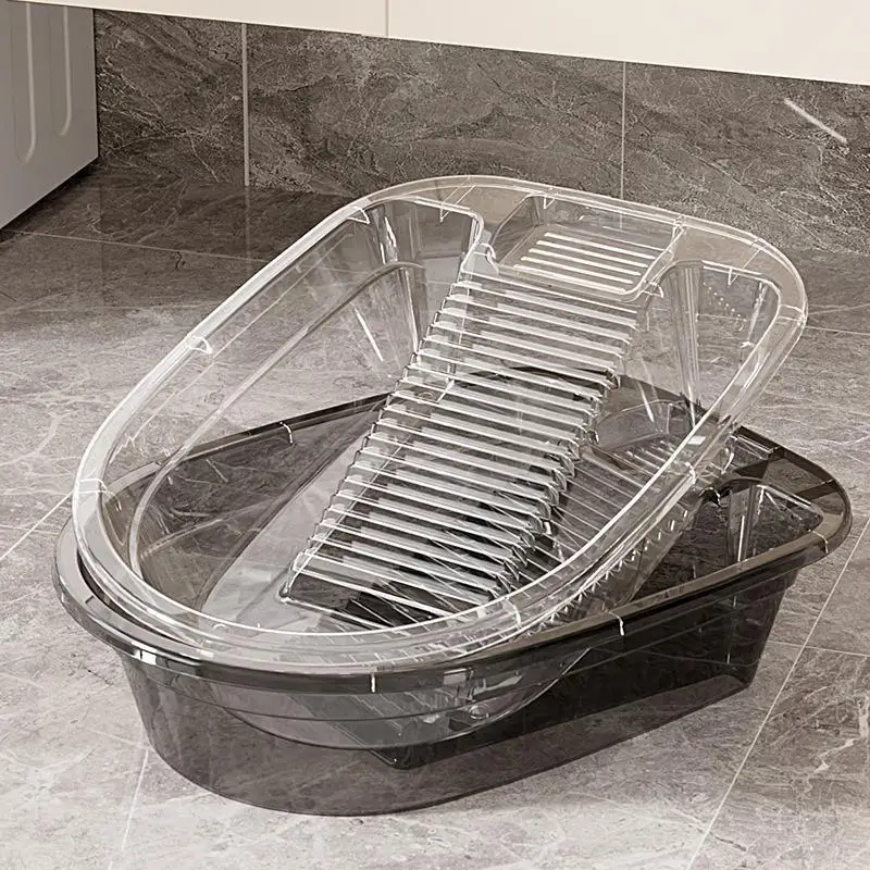 Transparent Cat Litter Box Anti-Splashing Detachable Sifter High Side No Mess for Indoor Cats Small House Use