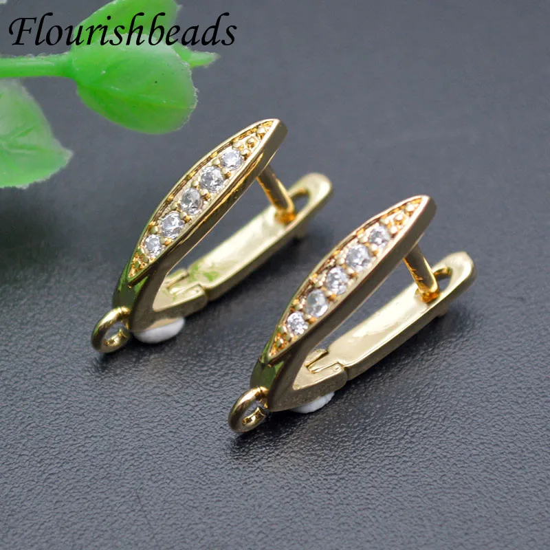 High Quality Metal Triangle Shape Earring Hooks Jewelry Findings Zircon Beads Setting 30pc Per Lot fit Half hole Stones