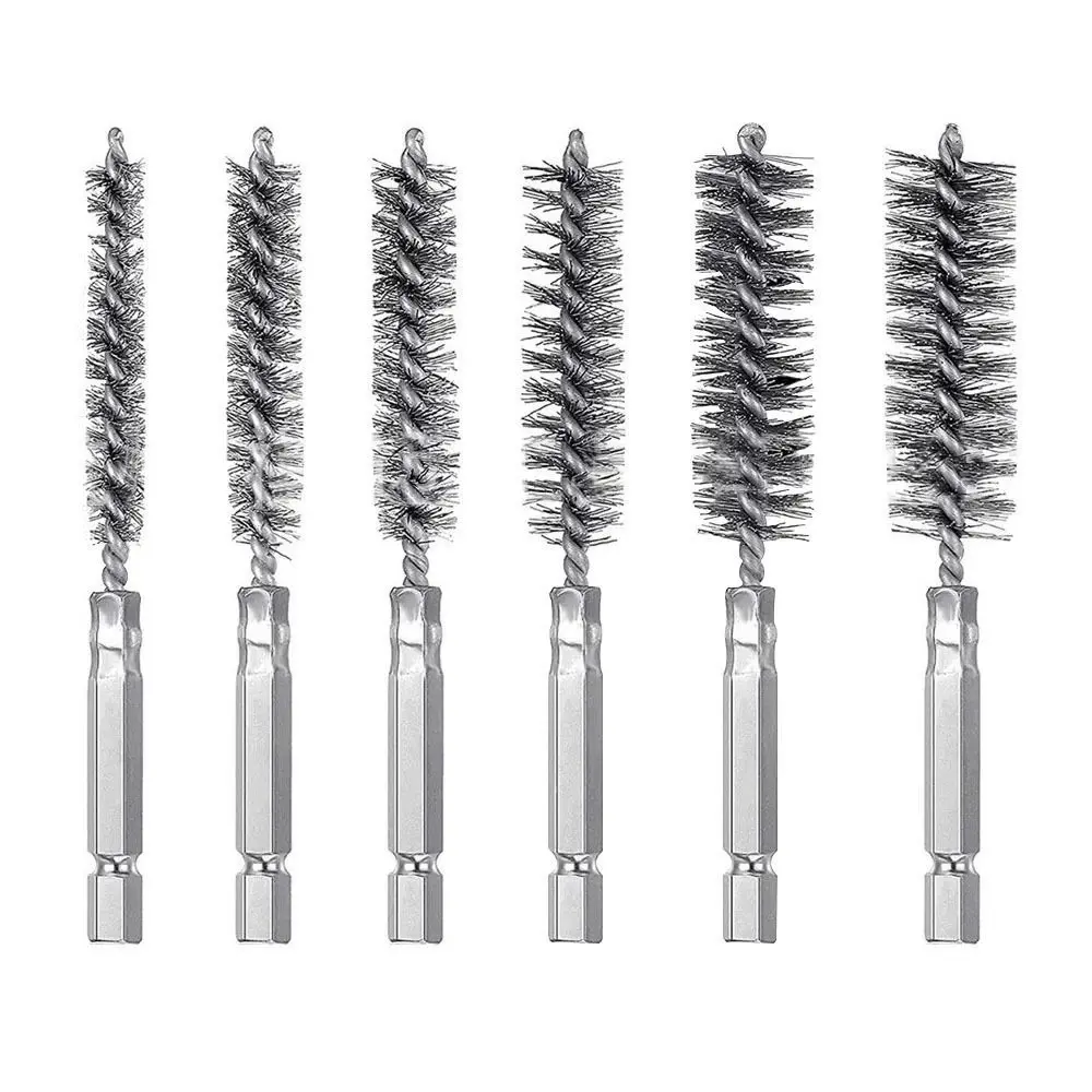 6/8/10/12/14Pcs Stainless Steel Steel Bore Brush Washing Polishing Tools With Handle Twisted Wire Borebrush 8-25mm