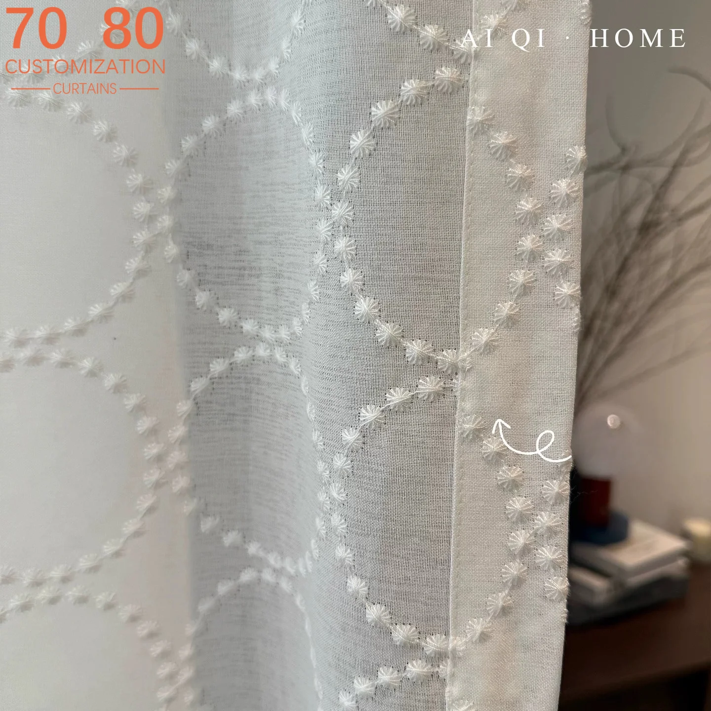Designer Style Vintage Cream Style Circle Embroidery Skirt Window Screen Living Room Bedroom Balcony Bay Window Customization